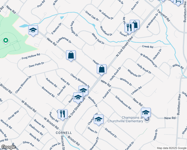 map of restaurants, bars, coffee shops, grocery stores, and more near 424 New Road in Southampton