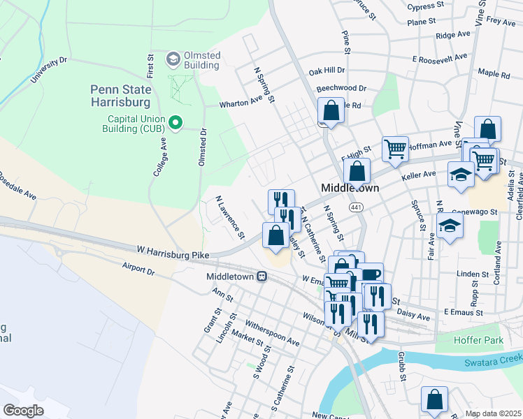 map of restaurants, bars, coffee shops, grocery stores, and more near 291 Selma Avenue in Middletown