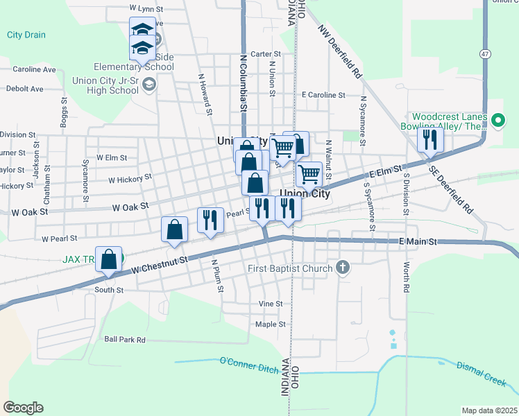 map of restaurants, bars, coffee shops, grocery stores, and more near in Union City