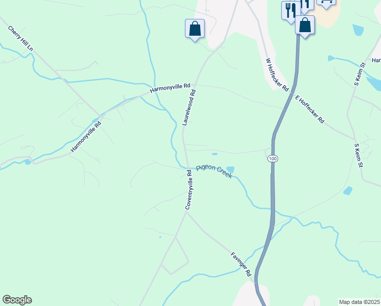 map of restaurants, bars, coffee shops, grocery stores, and more near 1672 Laurelwood Road in Pottstown