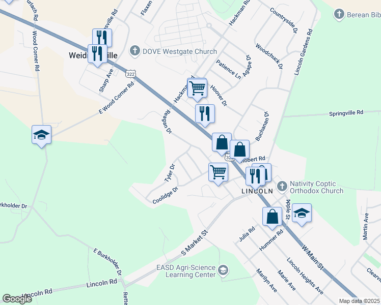 map of restaurants, bars, coffee shops, grocery stores, and more near 6 Tyler Drive in Ephrata