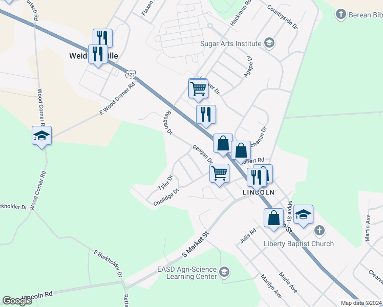 map of restaurants, bars, coffee shops, grocery stores, and more near 6 Tyler Drive in Ephrata