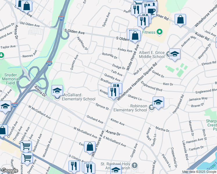 map of restaurants, bars, coffee shops, grocery stores, and more near 162 Chapman Avenue in Trenton