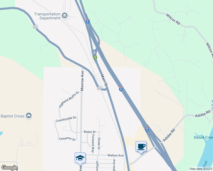 map of restaurants, bars, coffee shops, grocery stores, and more near 2400 Main Street in Red Bluff