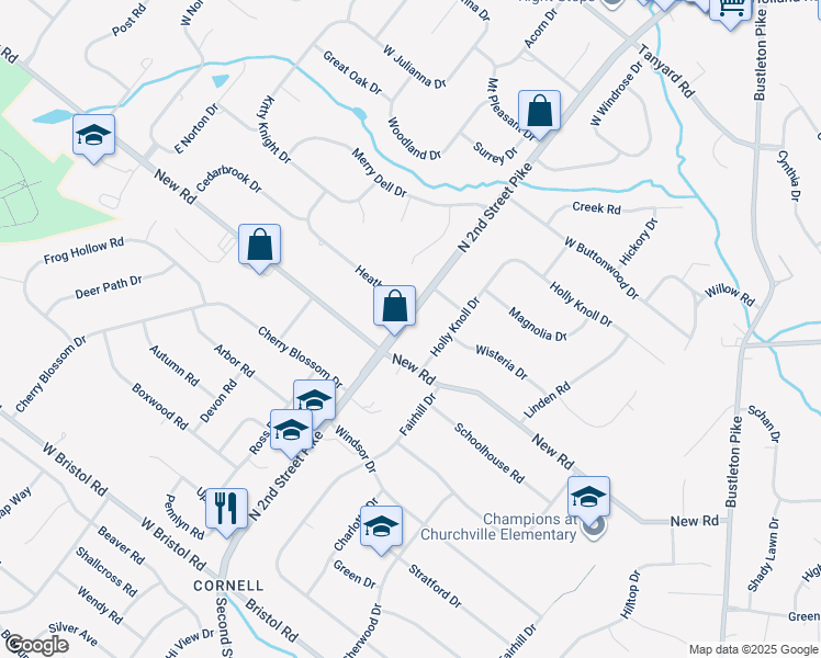 map of restaurants, bars, coffee shops, grocery stores, and more near 267 2nd Street Pike in Southampton