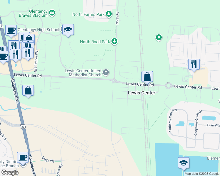map of restaurants, bars, coffee shops, grocery stores, and more near 1184 Franklin Street in Lewis Center