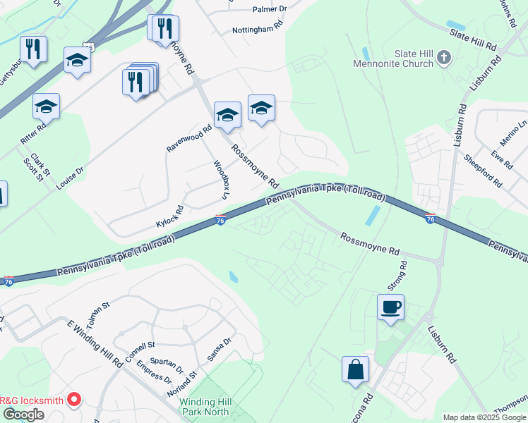 map of restaurants, bars, coffee shops, grocery stores, and more near 4110 Leroy Drive in Mechanicsburg