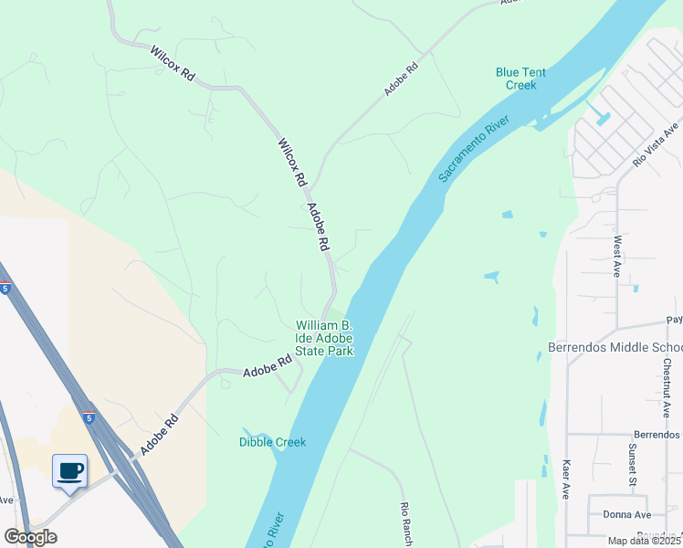 map of restaurants, bars, coffee shops, grocery stores, and more near 21705 Adobe Road in Red Bluff