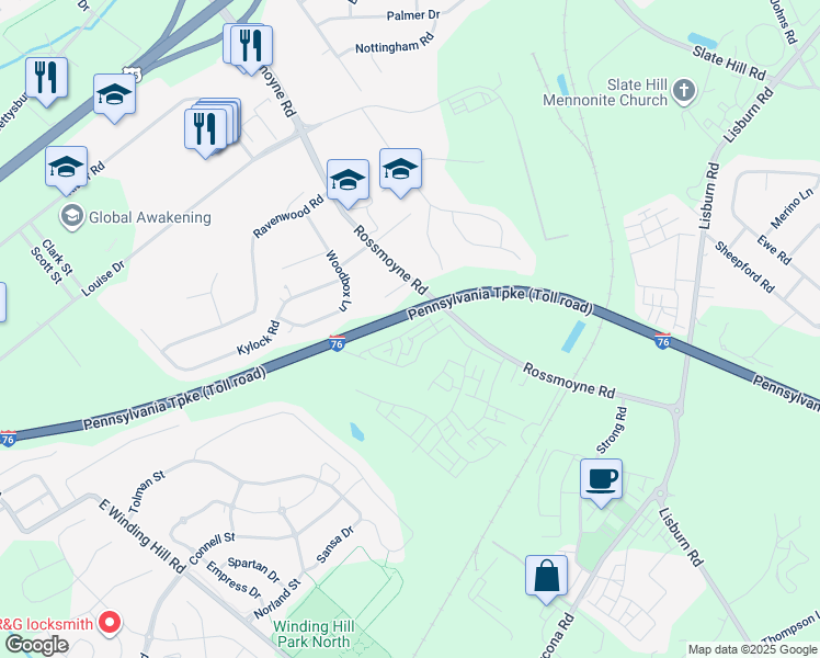 map of restaurants, bars, coffee shops, grocery stores, and more near 4114 Leroy Drive in Mechanicsburg