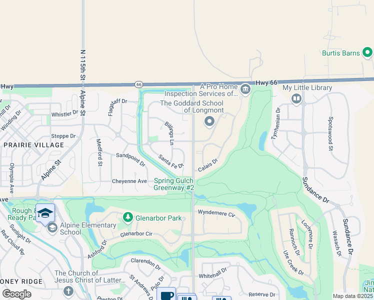 map of restaurants, bars, coffee shops, grocery stores, and more near 2120 Santa Fe Drive in Longmont