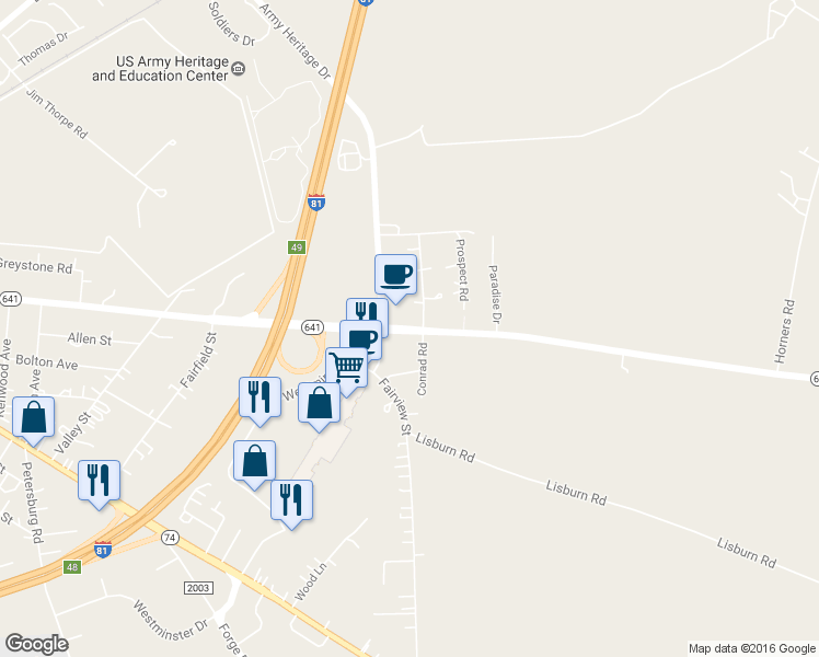 map of restaurants, bars, coffee shops, grocery stores, and more near 1788 West Trindle Road in Carlisle