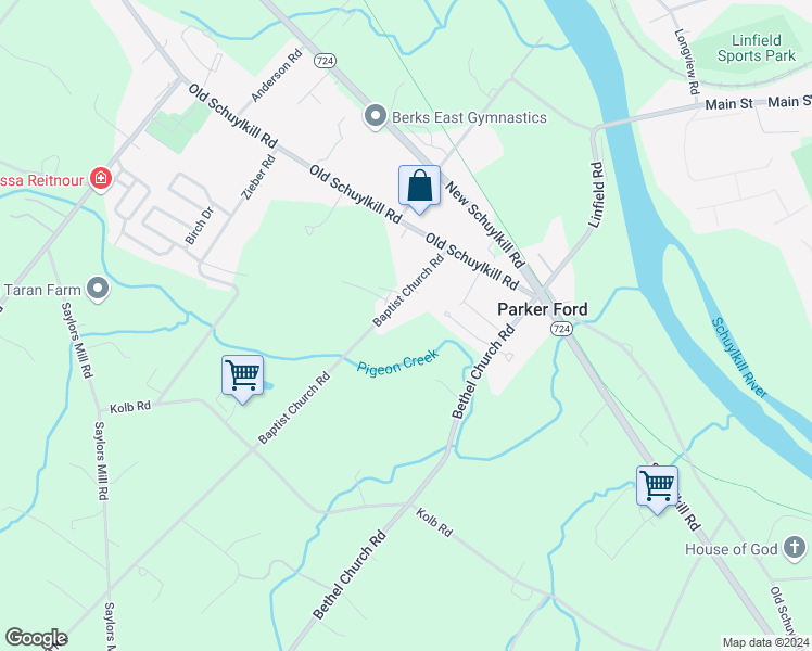 map of restaurants, bars, coffee shops, grocery stores, and more near 141 Baptist Church Road in Spring City