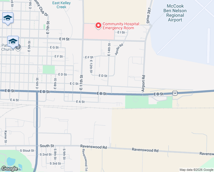 map of restaurants, bars, coffee shops, grocery stores, and more near 201-283 East Cedar Motel Drive in McCook