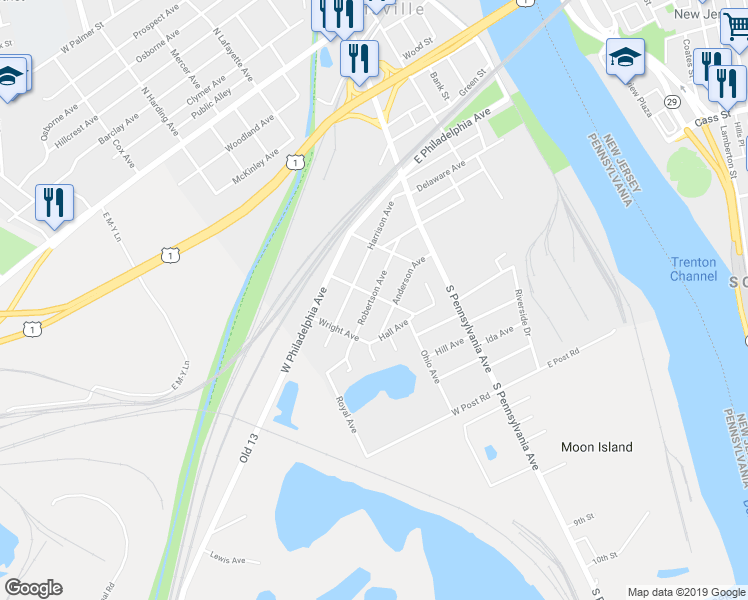 map of restaurants, bars, coffee shops, grocery stores, and more near 203 Robertson Avenue in Morrisville
