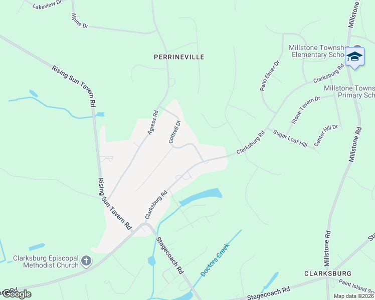 map of restaurants, bars, coffee shops, grocery stores, and more near 2 Cottrell Drive in Millstone
