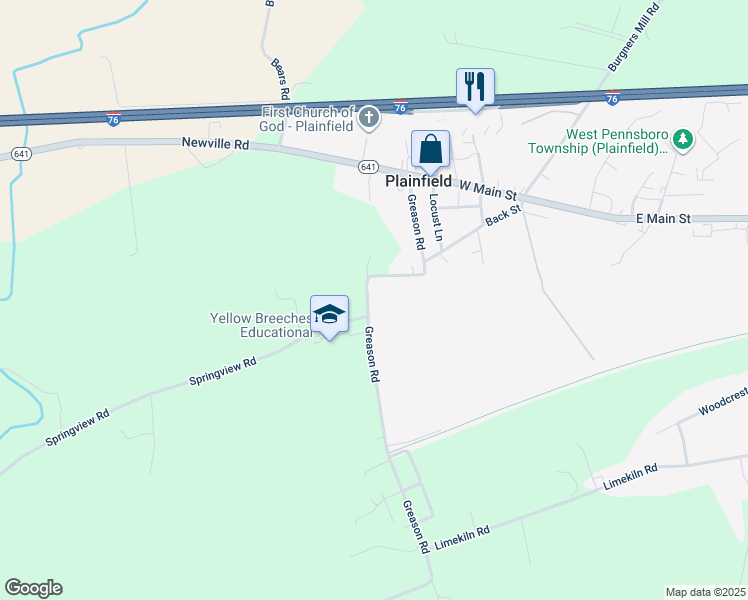 map of restaurants, bars, coffee shops, grocery stores, and more near 139 Greason Road in Carlisle