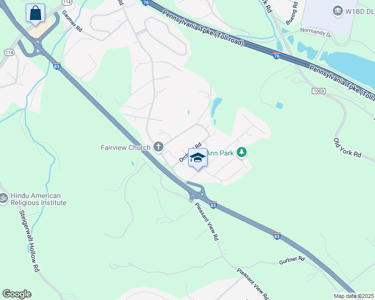 map of restaurants, bars, coffee shops, grocery stores, and more near 215 Orchard Road in New Cumberland