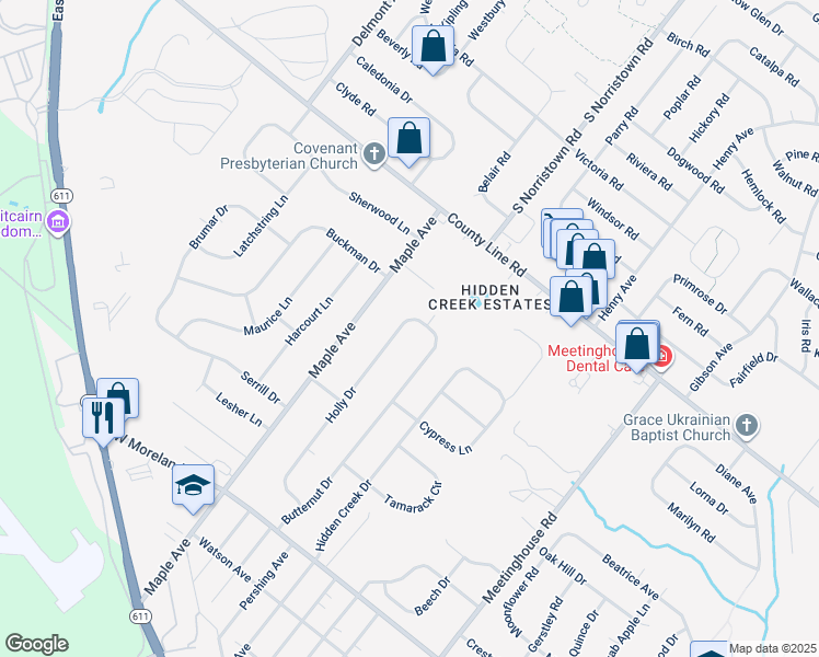 map of restaurants, bars, coffee shops, grocery stores, and more near 21 Holly Drive in Hatboro
