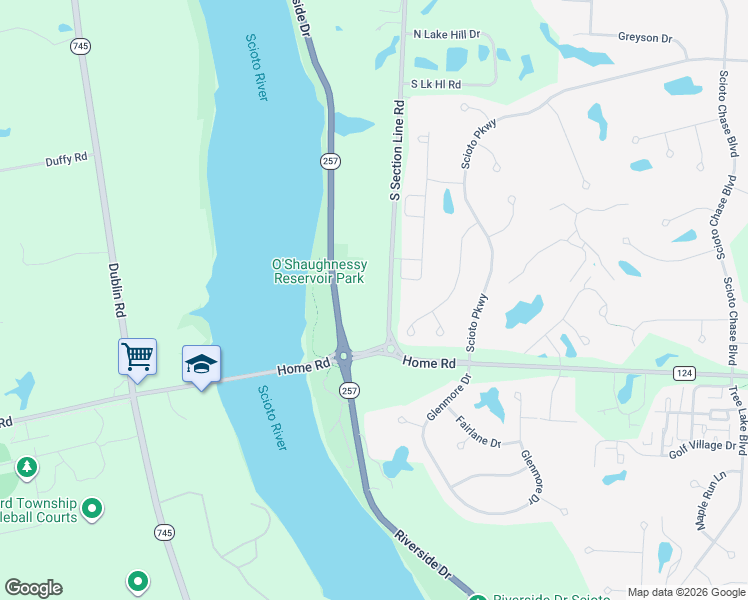 map of restaurants, bars, coffee shops, grocery stores, and more near 7456 South Section Line Road in Delaware