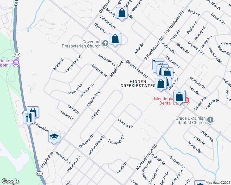 map of restaurants, bars, coffee shops, grocery stores, and more near 21 Holly Drive in Hatboro