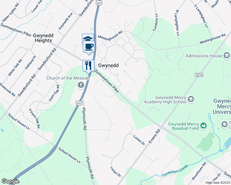 map of restaurants, bars, coffee shops, grocery stores, and more near 17 Beth Drive in Gwynedd Valley