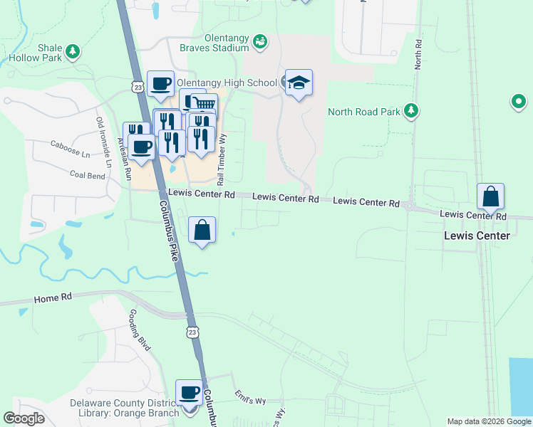 map of restaurants, bars, coffee shops, grocery stores, and more near 308 Lewis Center Road in Lewis Center
