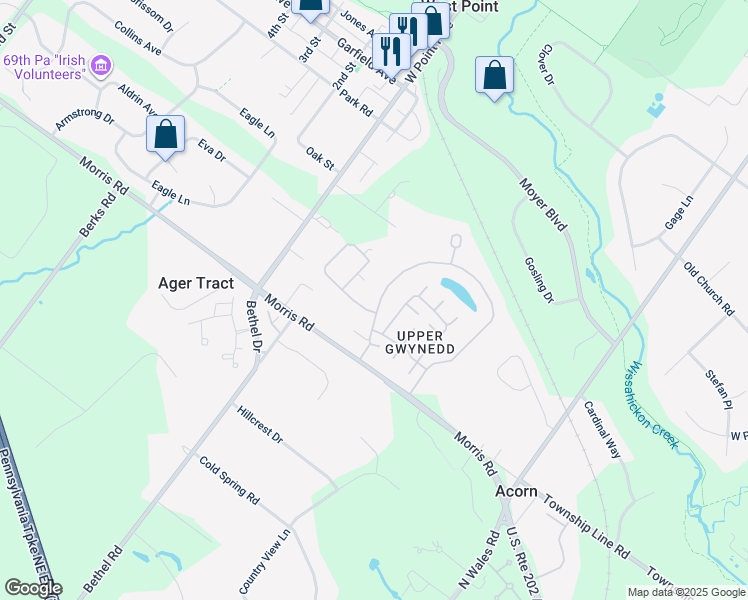 map of restaurants, bars, coffee shops, grocery stores, and more near 455 Primrose Drive in Lansdale