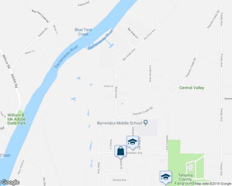 map of restaurants, bars, coffee shops, grocery stores, and more near 20 Nirvana Court in Red Bluff