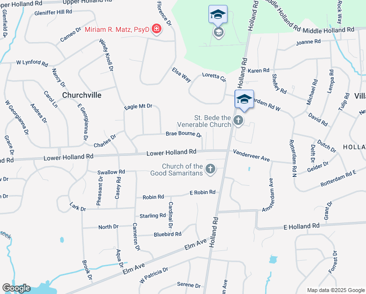 map of restaurants, bars, coffee shops, grocery stores, and more near 539 Lower Holland Road in Richboro