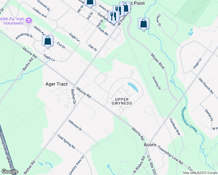 map of restaurants, bars, coffee shops, grocery stores, and more near 451 Primrose Drive in West Point