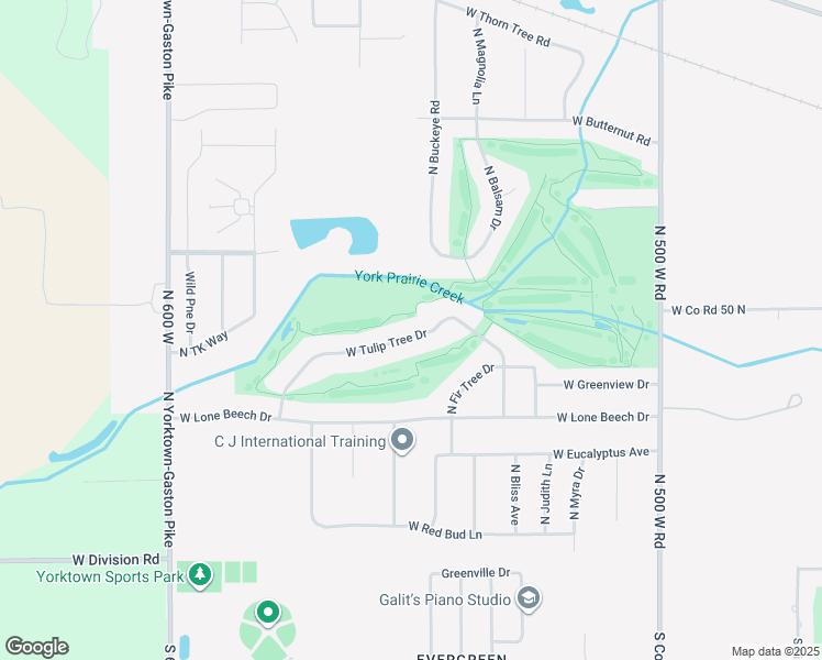 map of restaurants, bars, coffee shops, grocery stores, and more near 8900 West Tulip Tree Drive in Muncie