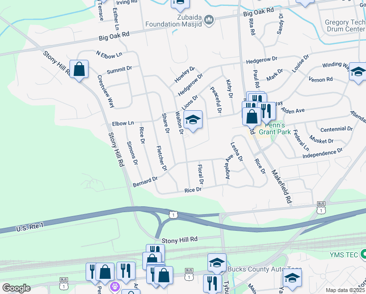 map of restaurants, bars, coffee shops, grocery stores, and more near 180 Walton Drive in Morrisville