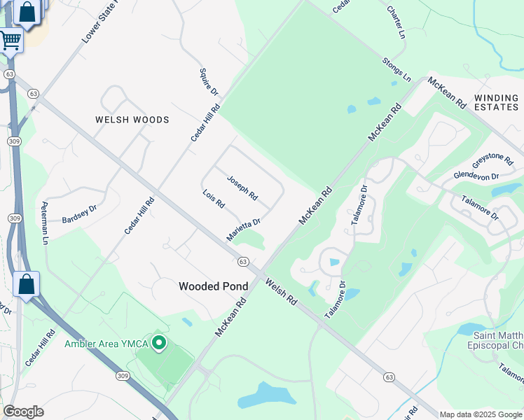 map of restaurants, bars, coffee shops, grocery stores, and more near 718 Marietta Drive in Ambler
