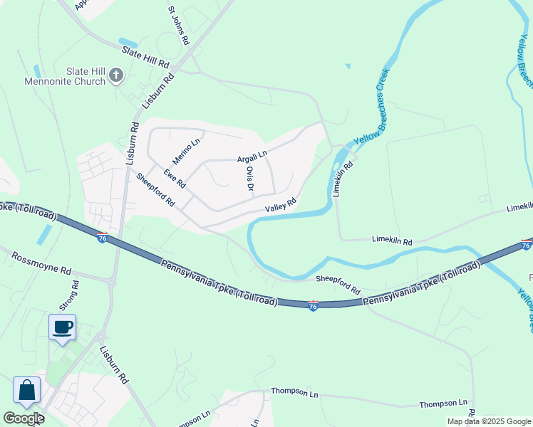 map of restaurants, bars, coffee shops, grocery stores, and more near 1636 Valley Road in Mechanicsburg
