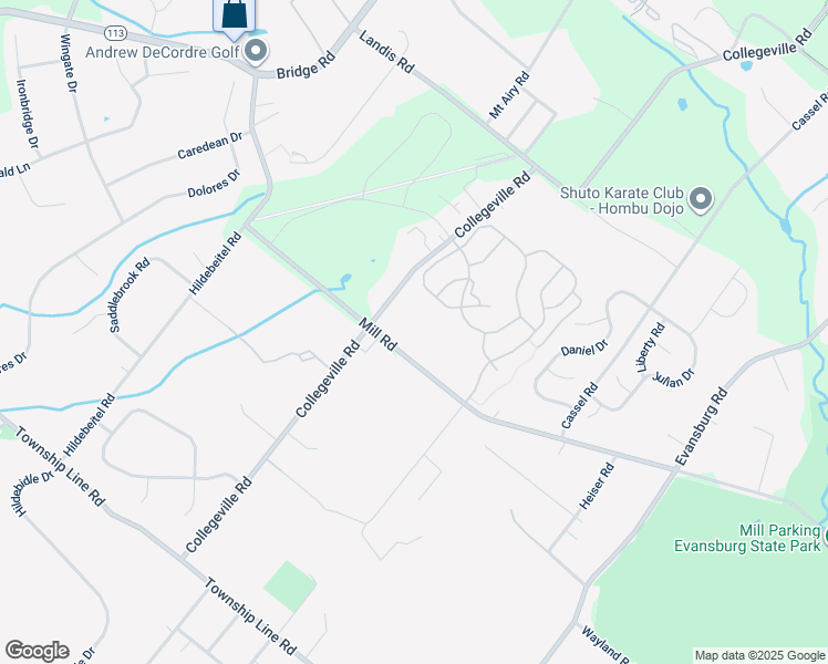 map of restaurants, bars, coffee shops, grocery stores, and more near 3943 Mill Road in Collegeville