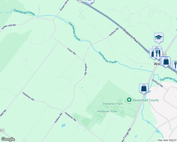 map of restaurants, bars, coffee shops, grocery stores, and more near 3195 Doe Brook Road in Collegeville