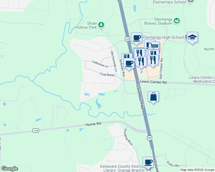 map of restaurants, bars, coffee shops, grocery stores, and more near 6691 Silverton Lane in Delaware