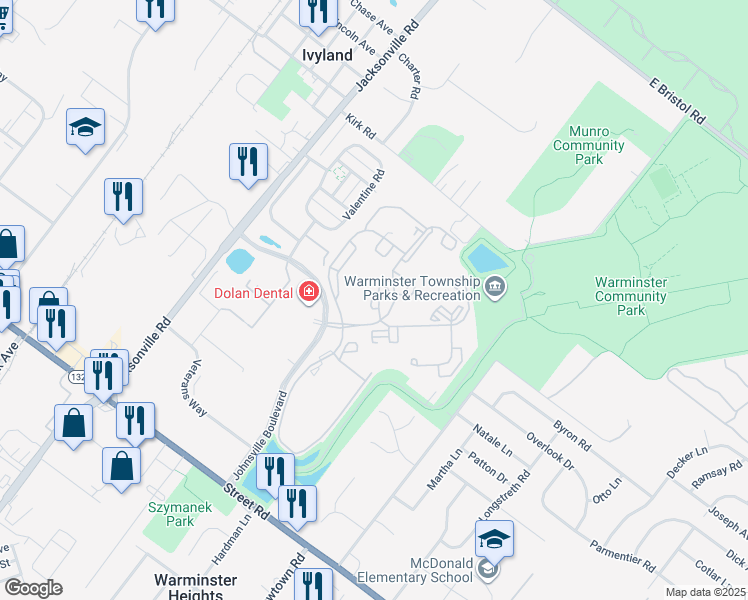 map of restaurants, bars, coffee shops, grocery stores, and more near in Bucks County