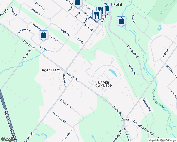 map of restaurants, bars, coffee shops, grocery stores, and more near 1105 Lilac Court in West Point