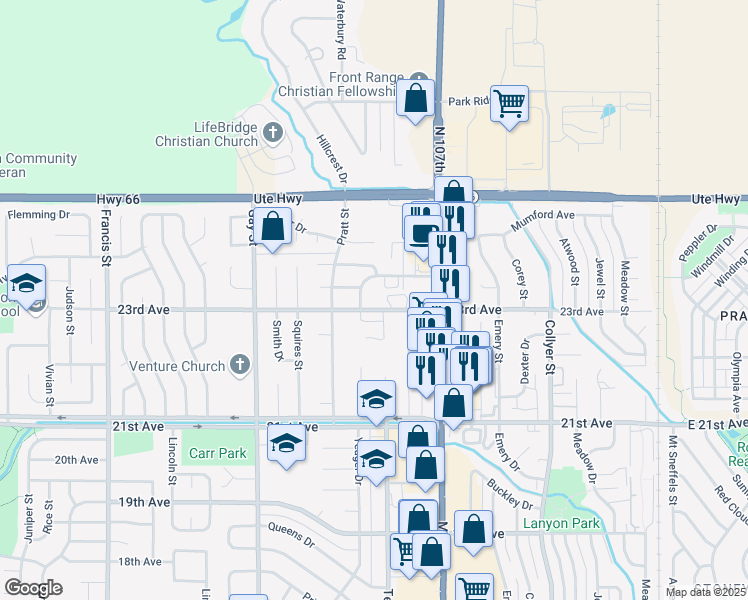 map of restaurants, bars, coffee shops, grocery stores, and more near 850 23rd Avenue in Longmont
