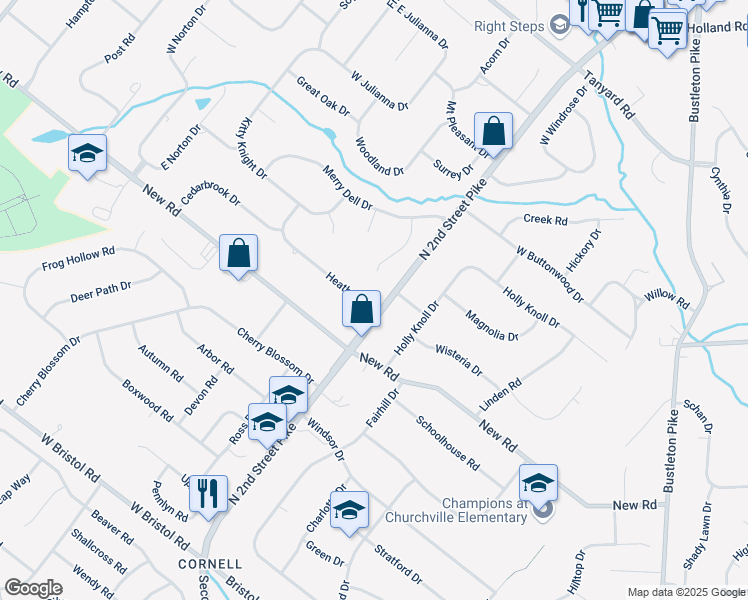 map of restaurants, bars, coffee shops, grocery stores, and more near 10 Heather Road in Churchville