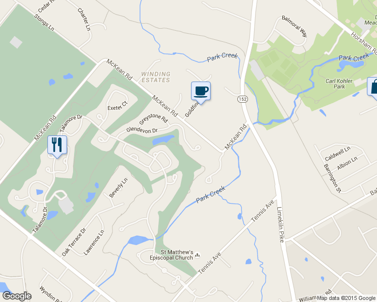 map of restaurants, bars, coffee shops, grocery stores, and more near 1008 Glendevon Dr in Ambler