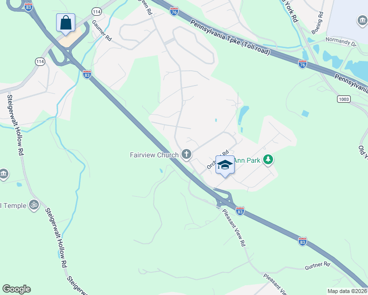 map of restaurants, bars, coffee shops, grocery stores, and more near 505 Evergreen Road in New Cumberland