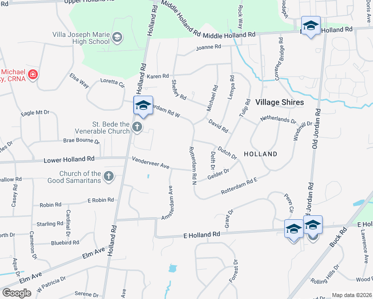 map of restaurants, bars, coffee shops, grocery stores, and more near 128 Rotterdam Road North in Village Shires