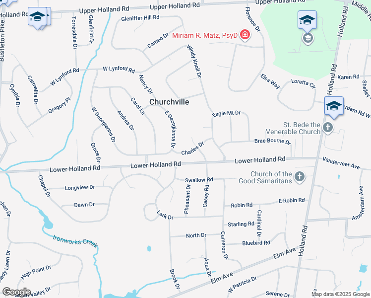 map of restaurants, bars, coffee shops, grocery stores, and more near 11 Charles Drive in Richboro