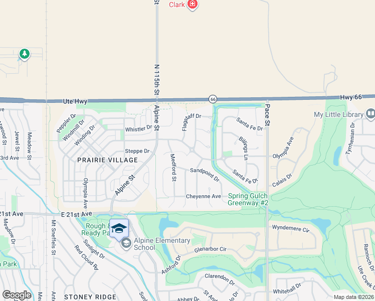 map of restaurants, bars, coffee shops, grocery stores, and more near 61 Olympia Avenue in Longmont