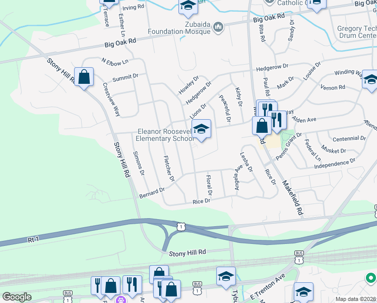 map of restaurants, bars, coffee shops, grocery stores, and more near 184 Walton Drive in Morrisville