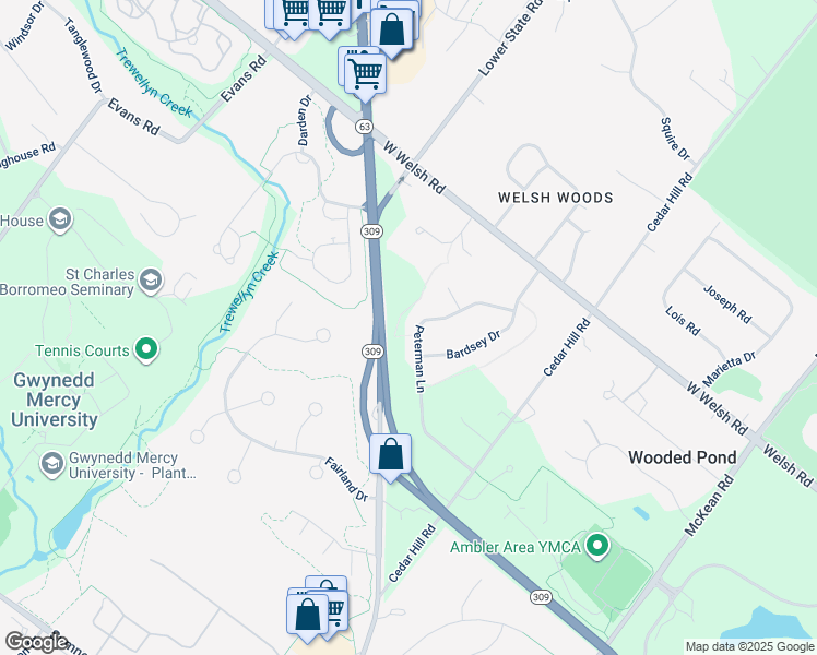 map of restaurants, bars, coffee shops, grocery stores, and more near 1181 Peterman Lane in Ambler