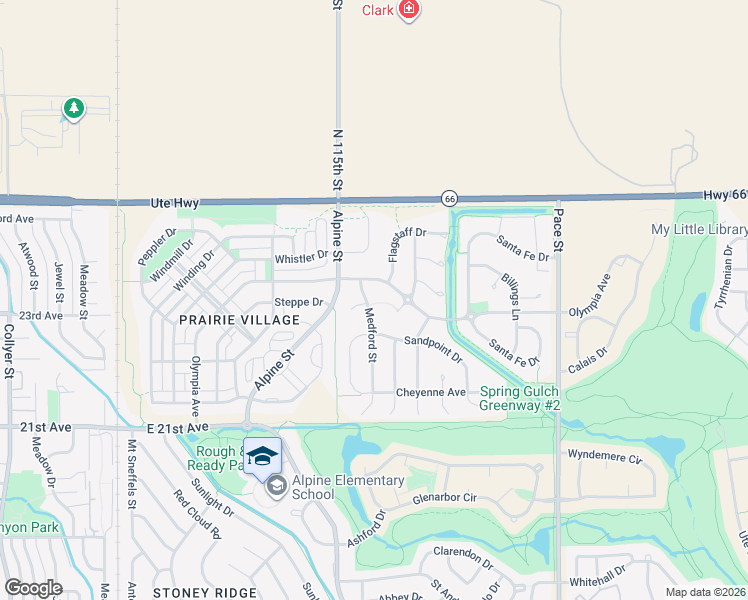 map of restaurants, bars, coffee shops, grocery stores, and more near 2226 Medford Street in Longmont