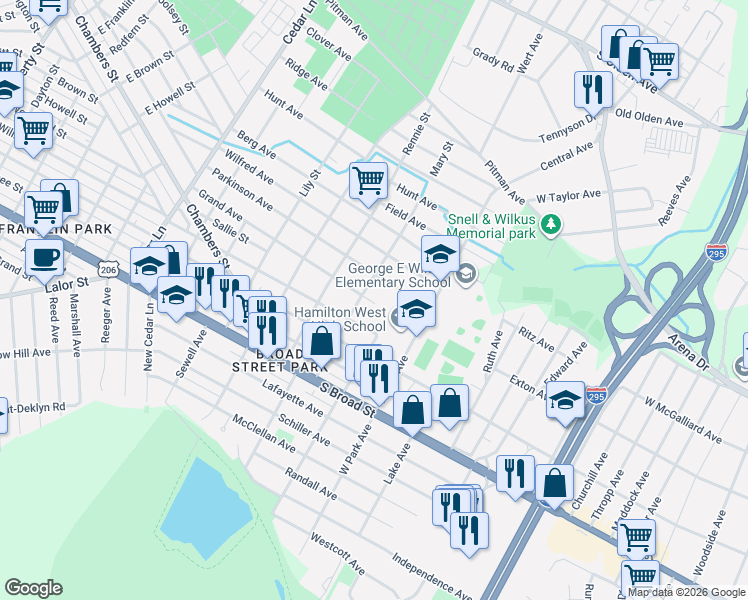 map of restaurants, bars, coffee shops, grocery stores, and more near 516 Grand Avenue in Hamilton Township